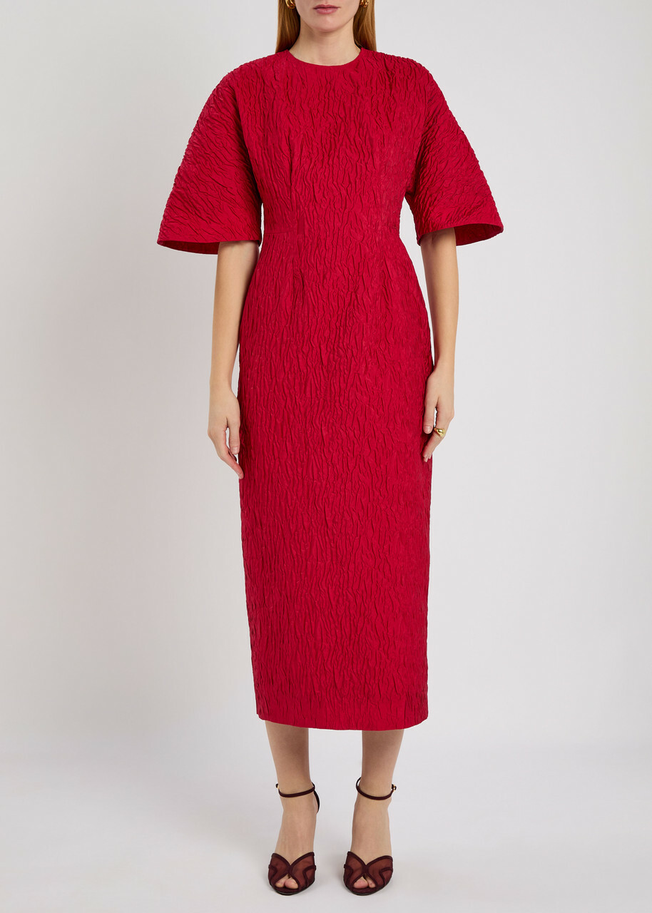Roksanda Falah Cloqué Midi Dress Red