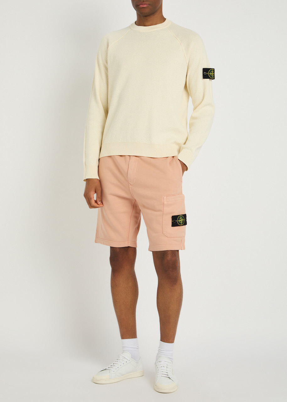 Stone Island Logo Cotton Shorts Pink