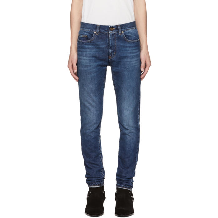 Photo: Saint Laurent Navy Low-Waisted Skinny Jeans 