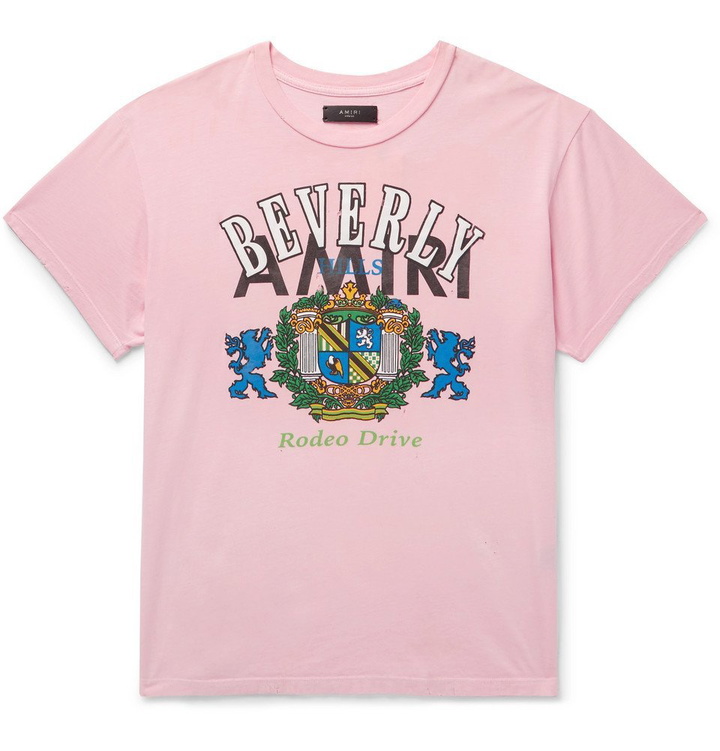 Photo: AMIRI - Distressed Printed Cotton-Jersey T-Shirt - Men - Pink