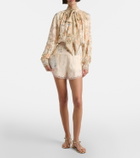 Camilla Embellished floral tie-neck silk-blend blouse