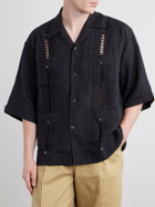 KAPITAL - Camp-Collar Pleated Linen Shirt - Black