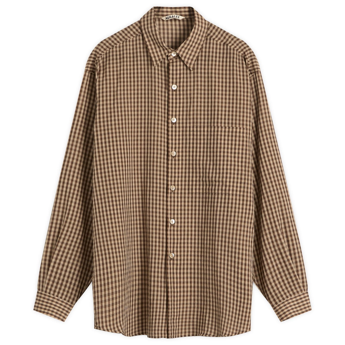 Auralee Men's Airy Light Cotton Check Big Shirt in Brown