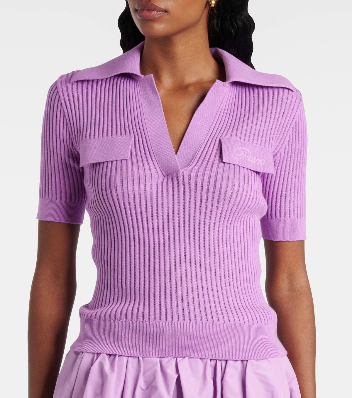 Patou Ribbed-knit cotton polo shirt