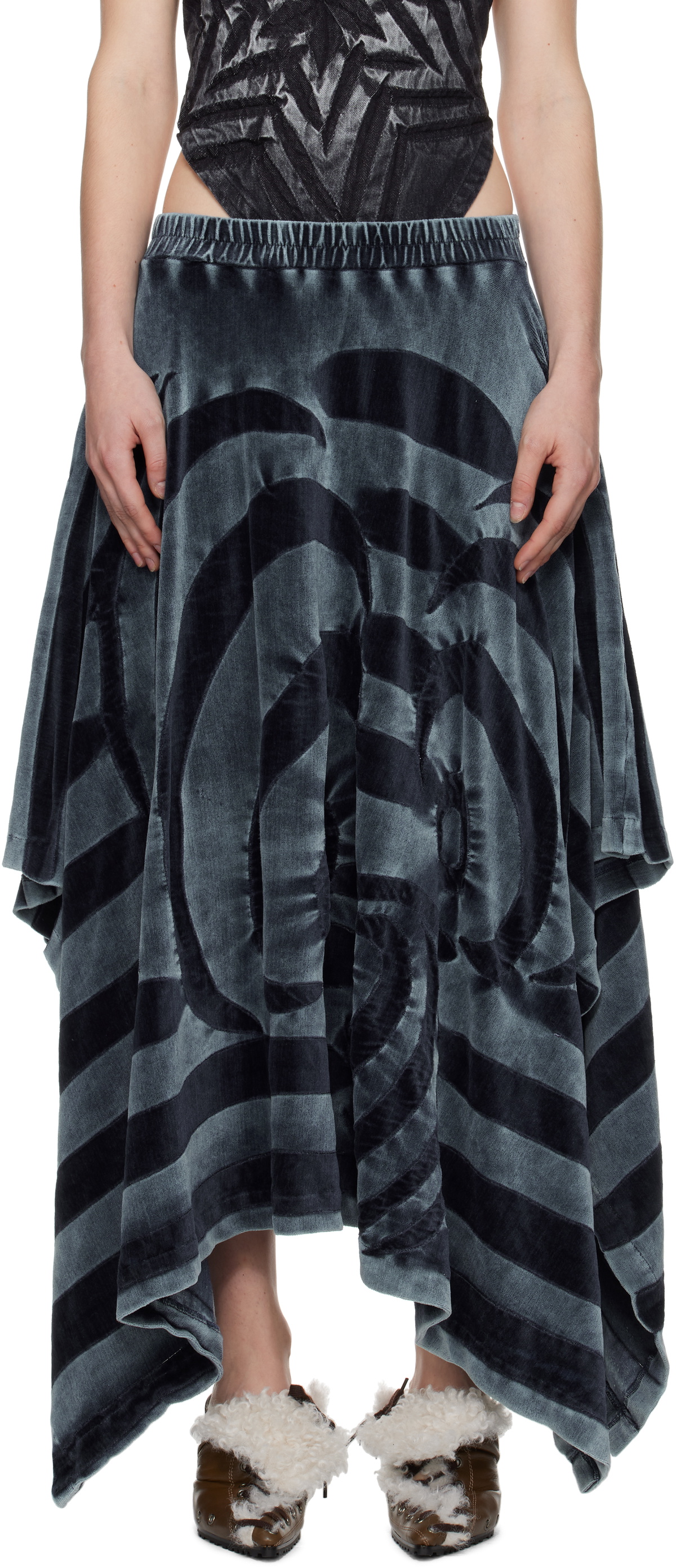 Masha Popova Blue Handkerchief Tracksuit Plush Maxi Skirt