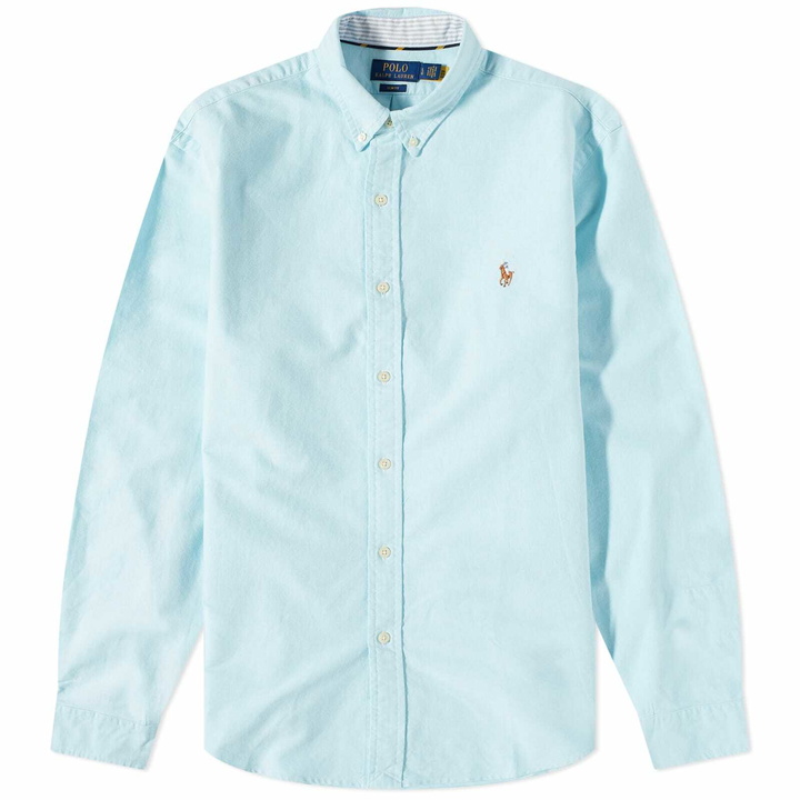 Photo: Polo Ralph Lauren Men's Slim Fit Button Down Oxford Shirt in Aegean Blue