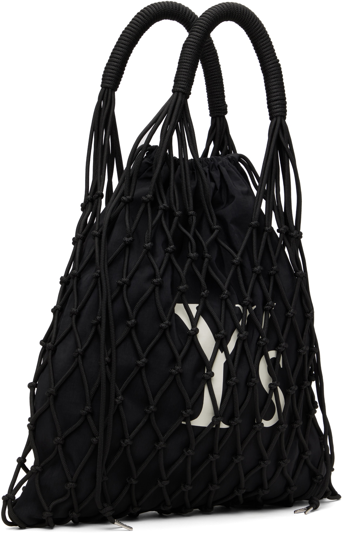 Y's Black Polyester Cord Logo Knit Tote