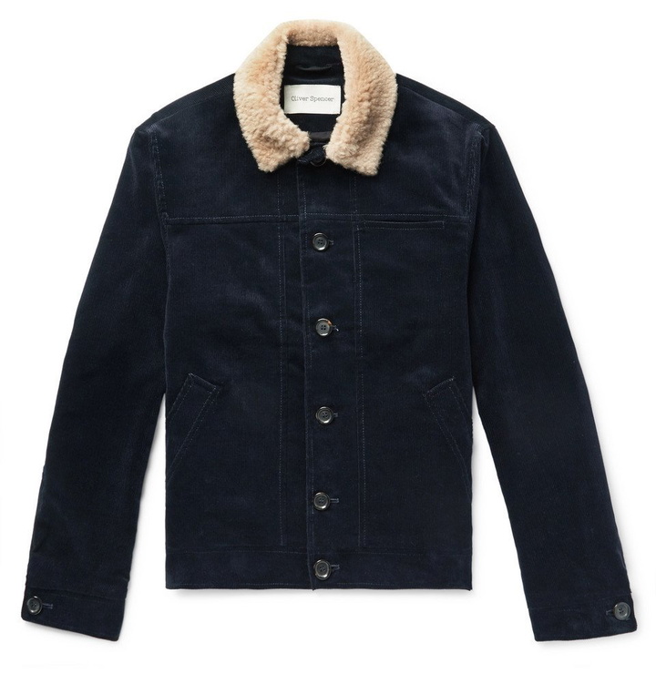 Photo: Oliver Spencer - Shearling-Trimmed Cotton-Corduroy Jacket - Men - Navy