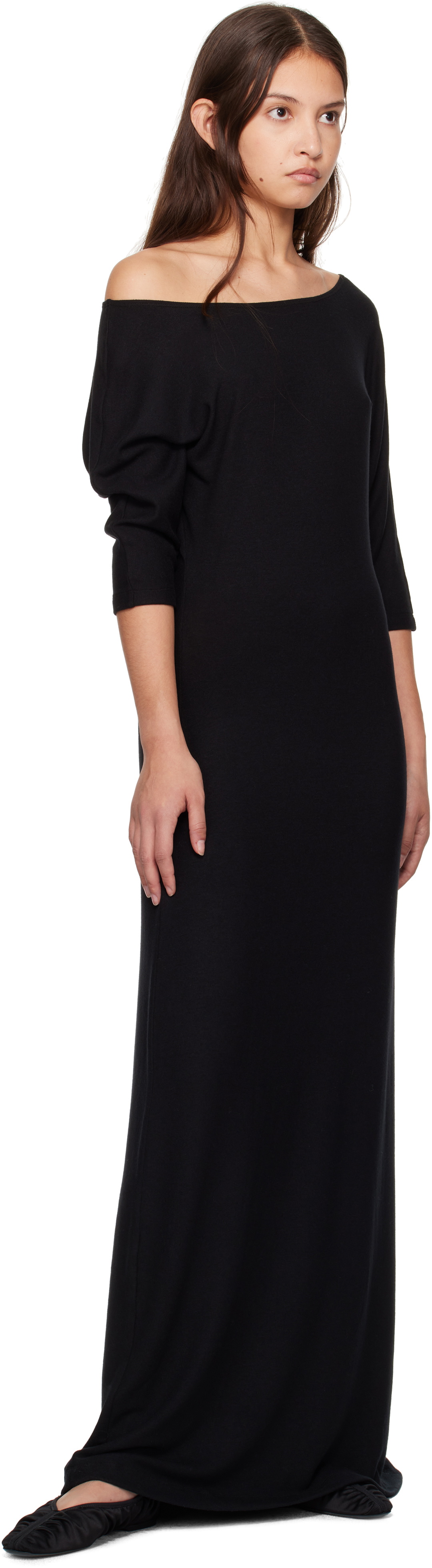 LESET Black Lauren Off Shoulder Maxi Dress