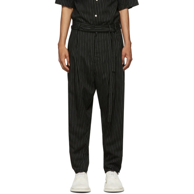 Photo: BED J.W. FORD Black Two Tuck Striped Trousers