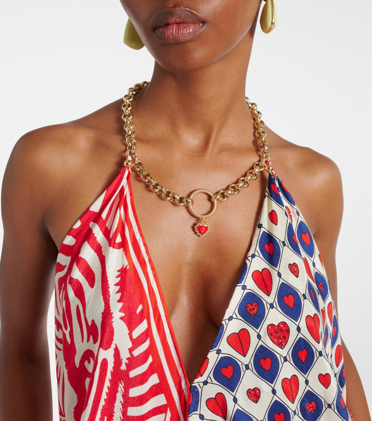 Camilla Chain-detail printed silk twill top