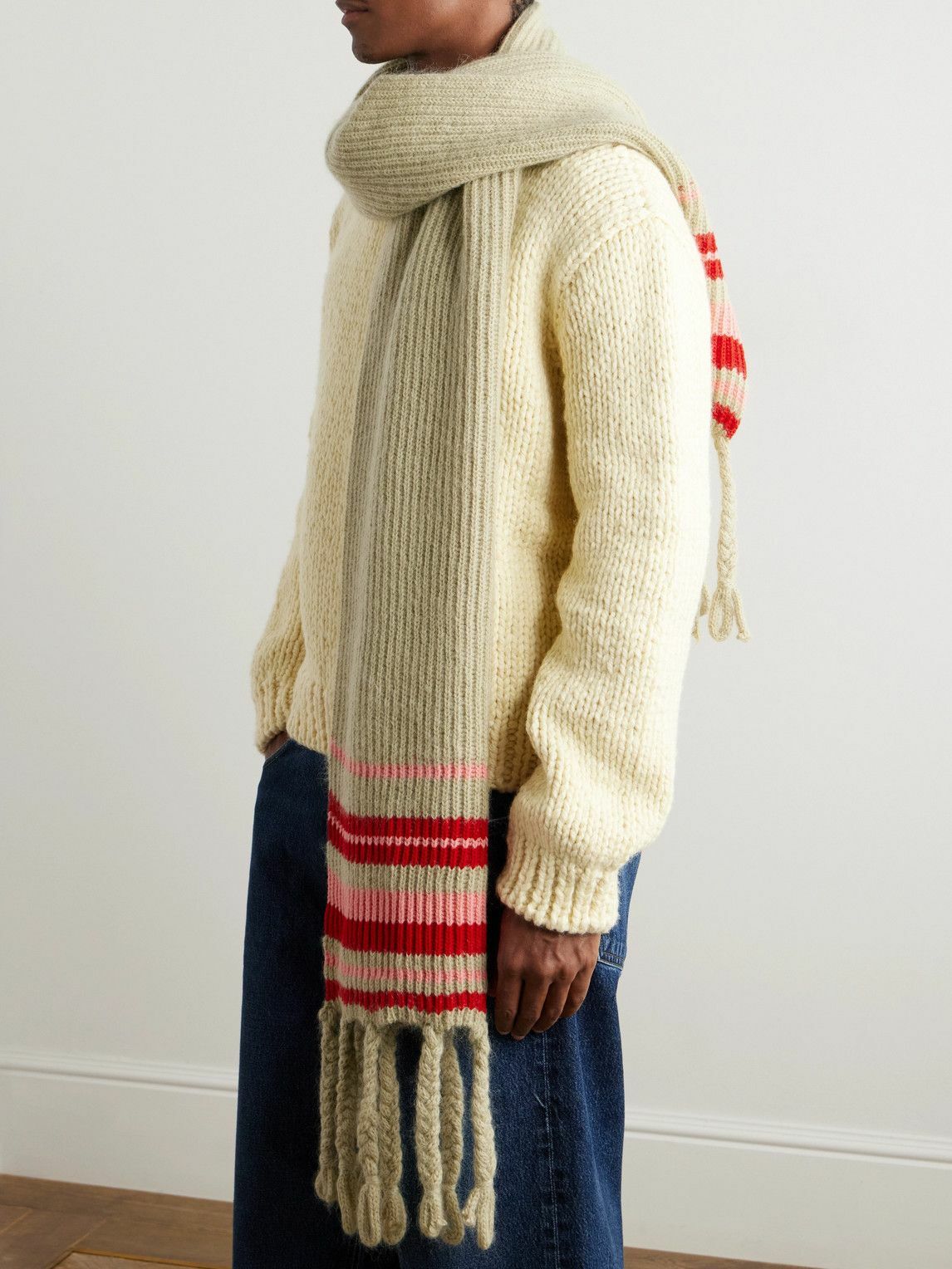 Federico Curradi - Fringed Striped Ribbed Wool-Blend Scarf