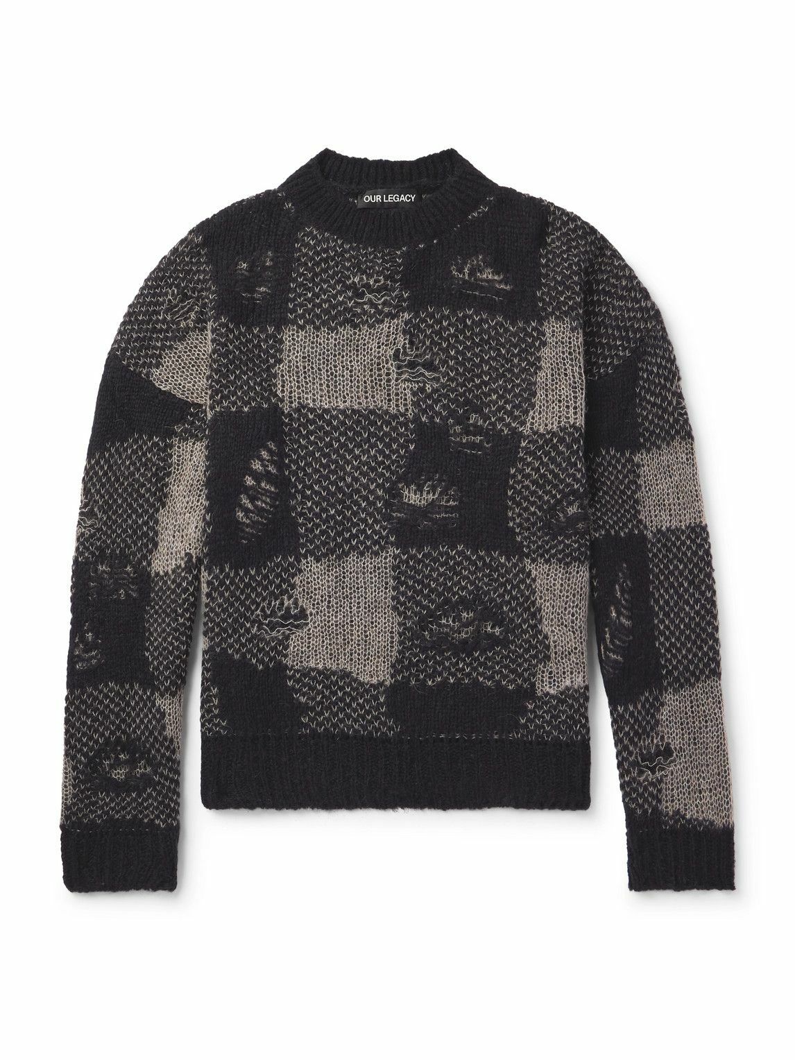 Our Legacy - Sonar Distressed Checked Open-Knit Sweater - Black