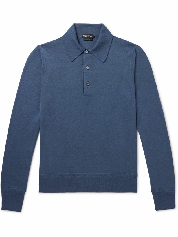 Photo: TOM FORD - Slim-Fit Cashmere and Silk-Blend Polo Shirt - Blue