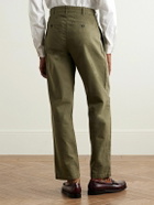 Noah - Straight-Leg Pleated Herringbone Cotton Trousers - Green