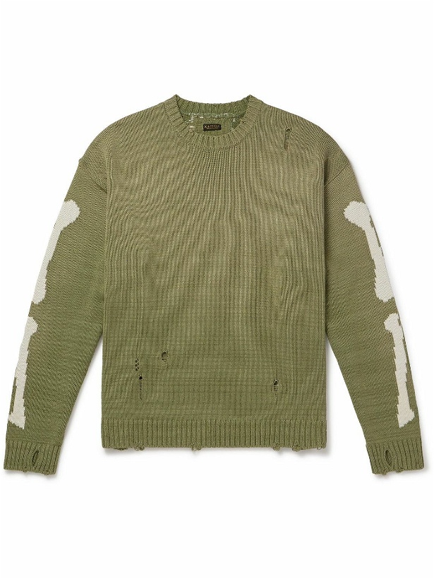 Photo: KAPITAL - 5G Distressed Intarsia Cotton-Blend Sweater - Green