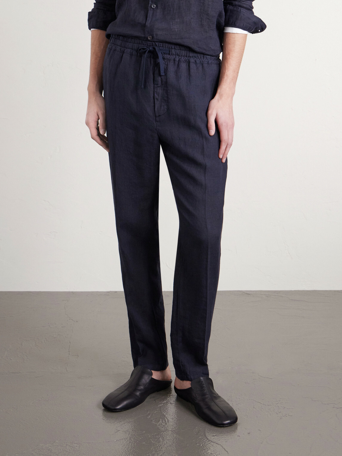 Altea - Mattia Straight-Leg Linen Drawstring Trousers - Blue