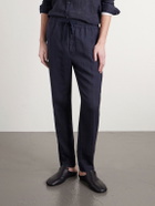 Altea - Mattia Straight-Leg Linen Drawstring Trousers - Blue