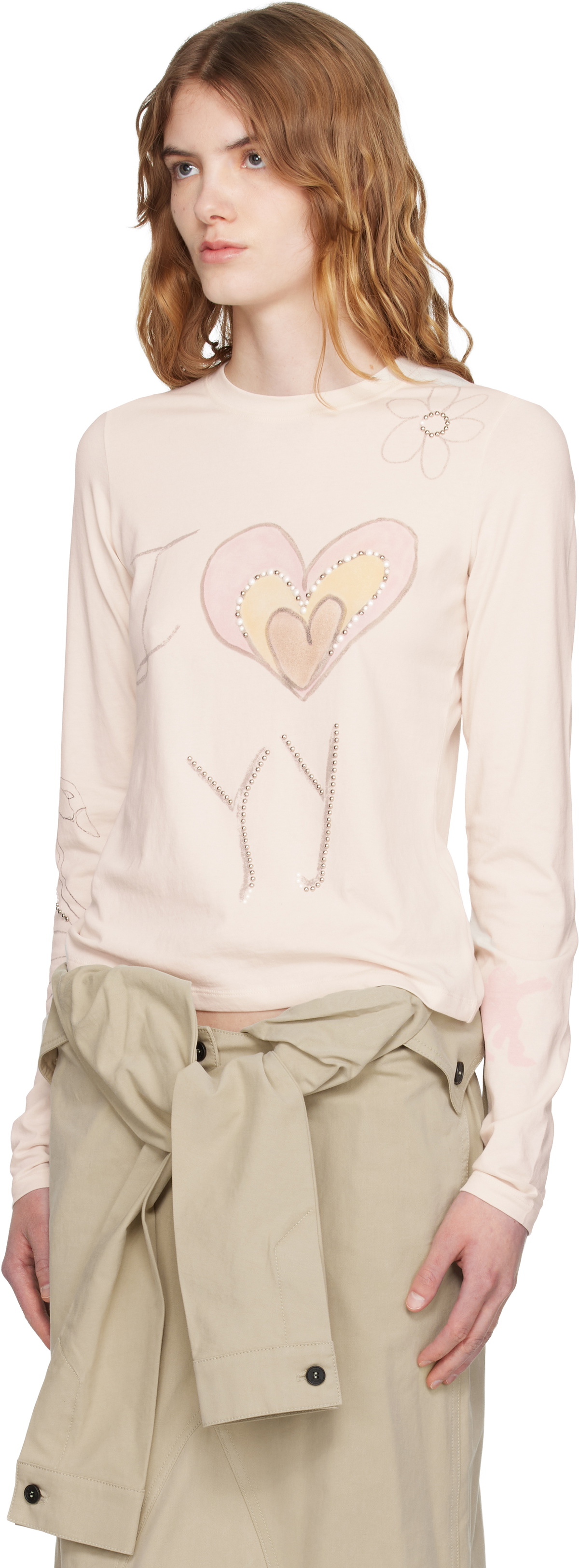 OPEN YY Off-White Beaded 'I LOVE YY' T-shirt
