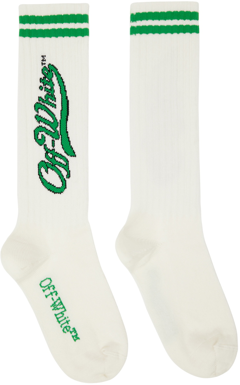 Off-White White & Green Logo Socks Off-White