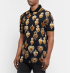 Dolce & Gabbana - Printed Cotton-Piqué Polo Shirt - Black