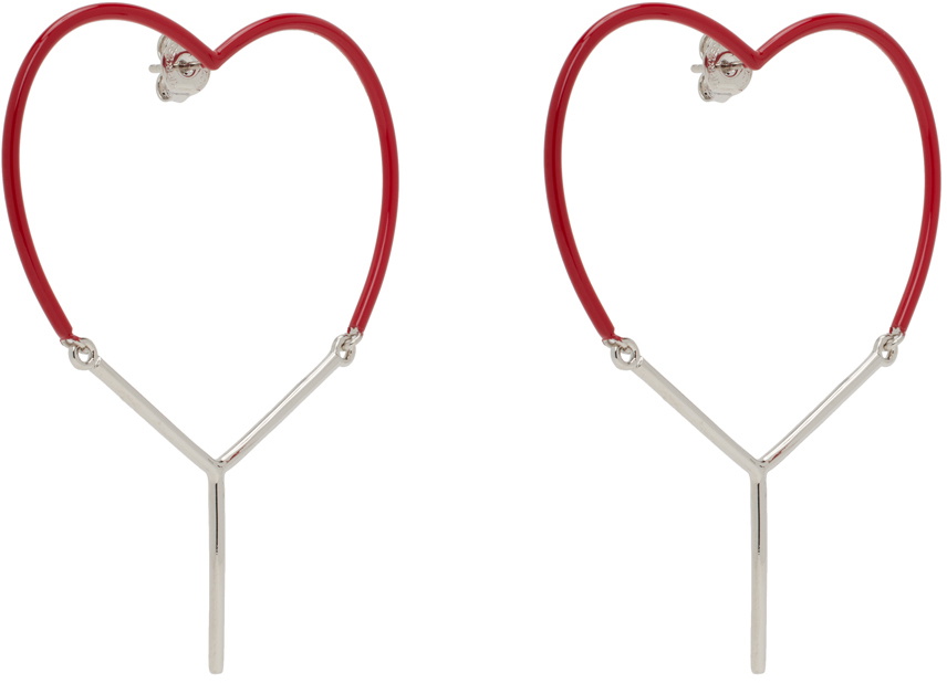 Y/Project Red & Silver Mini Y Heart Earrings