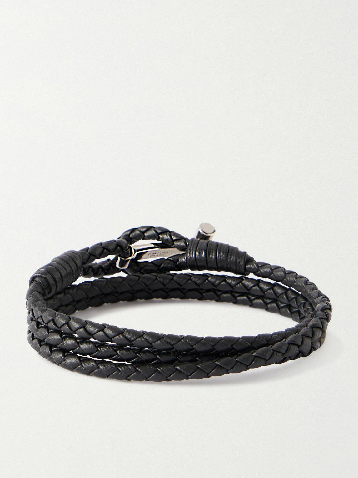 TOM FORD - Woven Leather and Silver-Tone Wrap Bracelet - Black