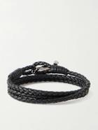 TOM FORD - Woven Leather and Silver-Tone Wrap Bracelet - Black