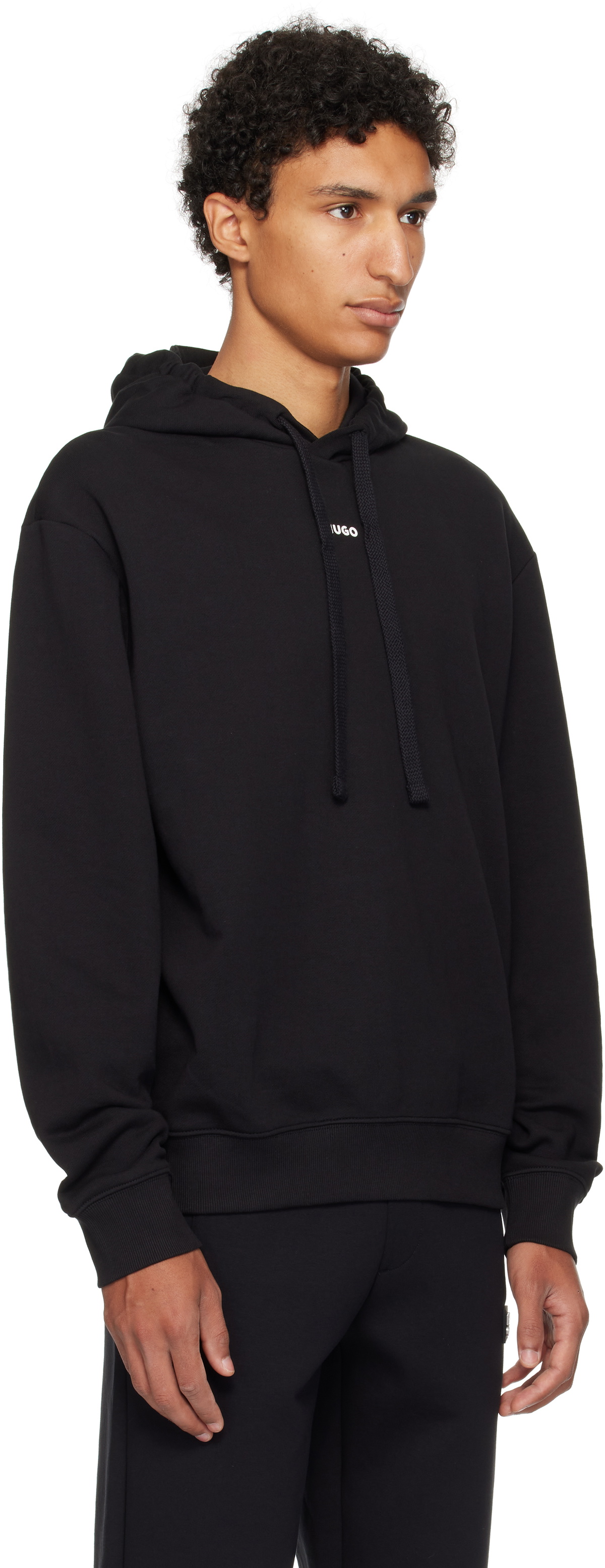 Hugo Black Cotton-Terry Relaxed-Fit Hoodie