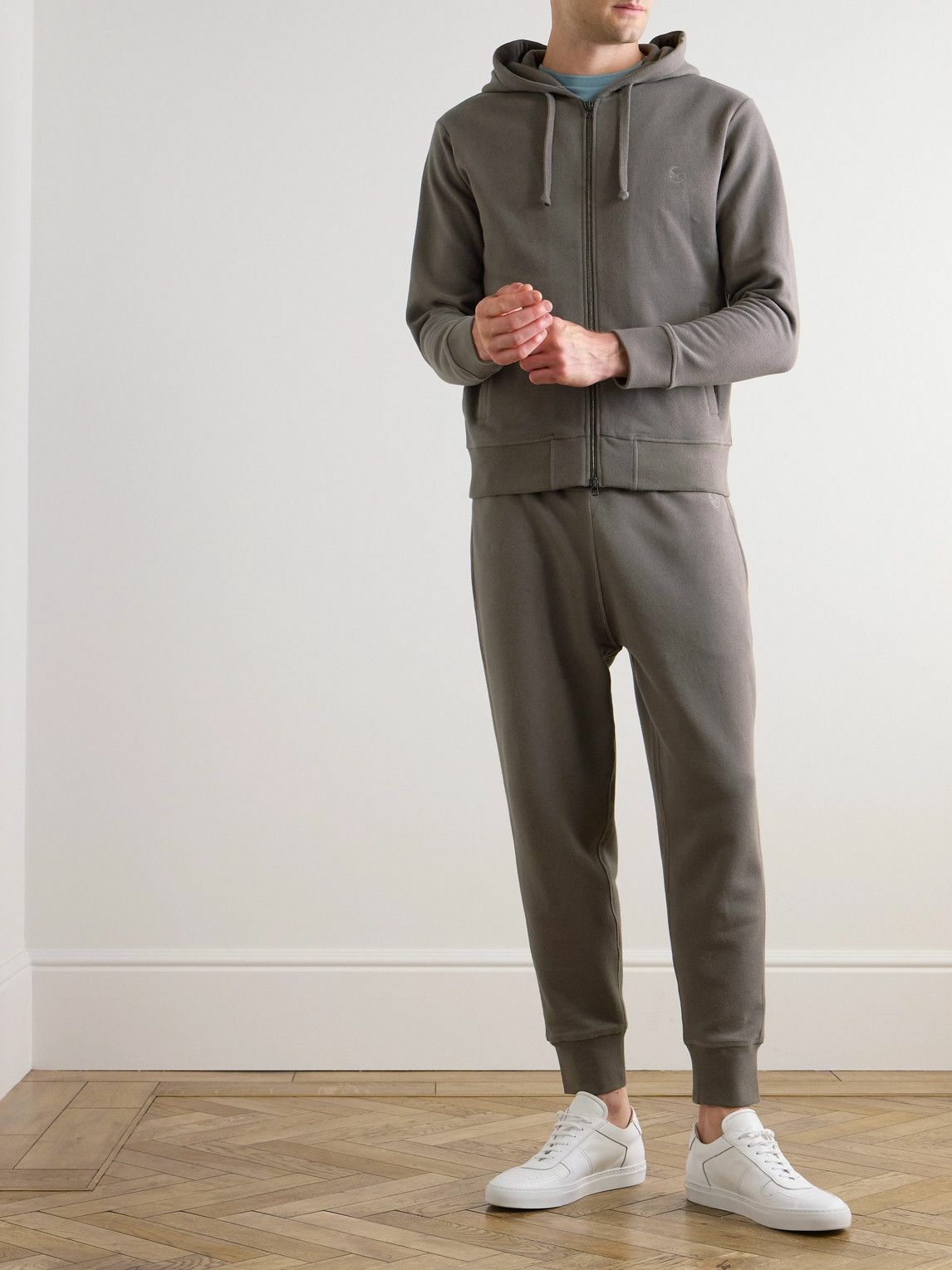Kingsman - Tapered Logo-Embroidered Cotton and Cashmere-Blend Jersey Sweatpants - Brown