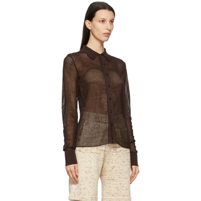 AURALEE Brown Super Hard Twist Mesh Shirt Auralee