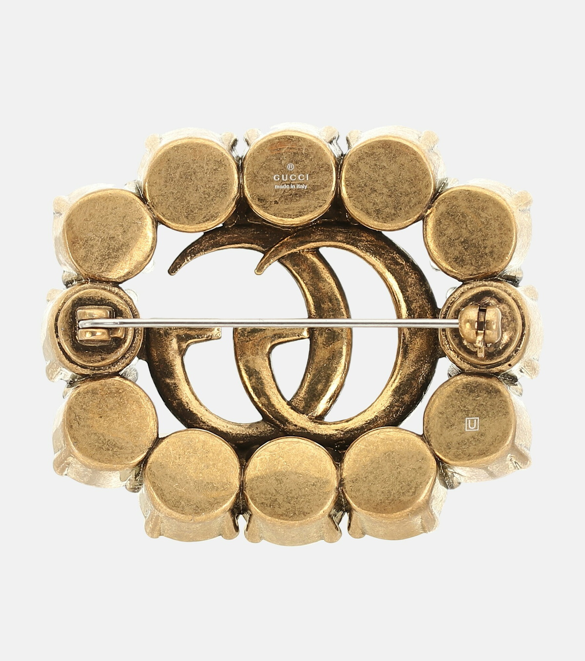 GUCCI グッチ ブローチ ダブルG クリスタル ラインストーン メタル GG Gucci - Double G crystal-embellished brooch Gucci