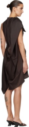 AARON ESH Brown Crepe Satin Cape Sleeve Midi Dress