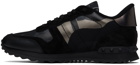 Valentino Garavani Black & Gunmetal Camouflage Rockrunner Sneakers