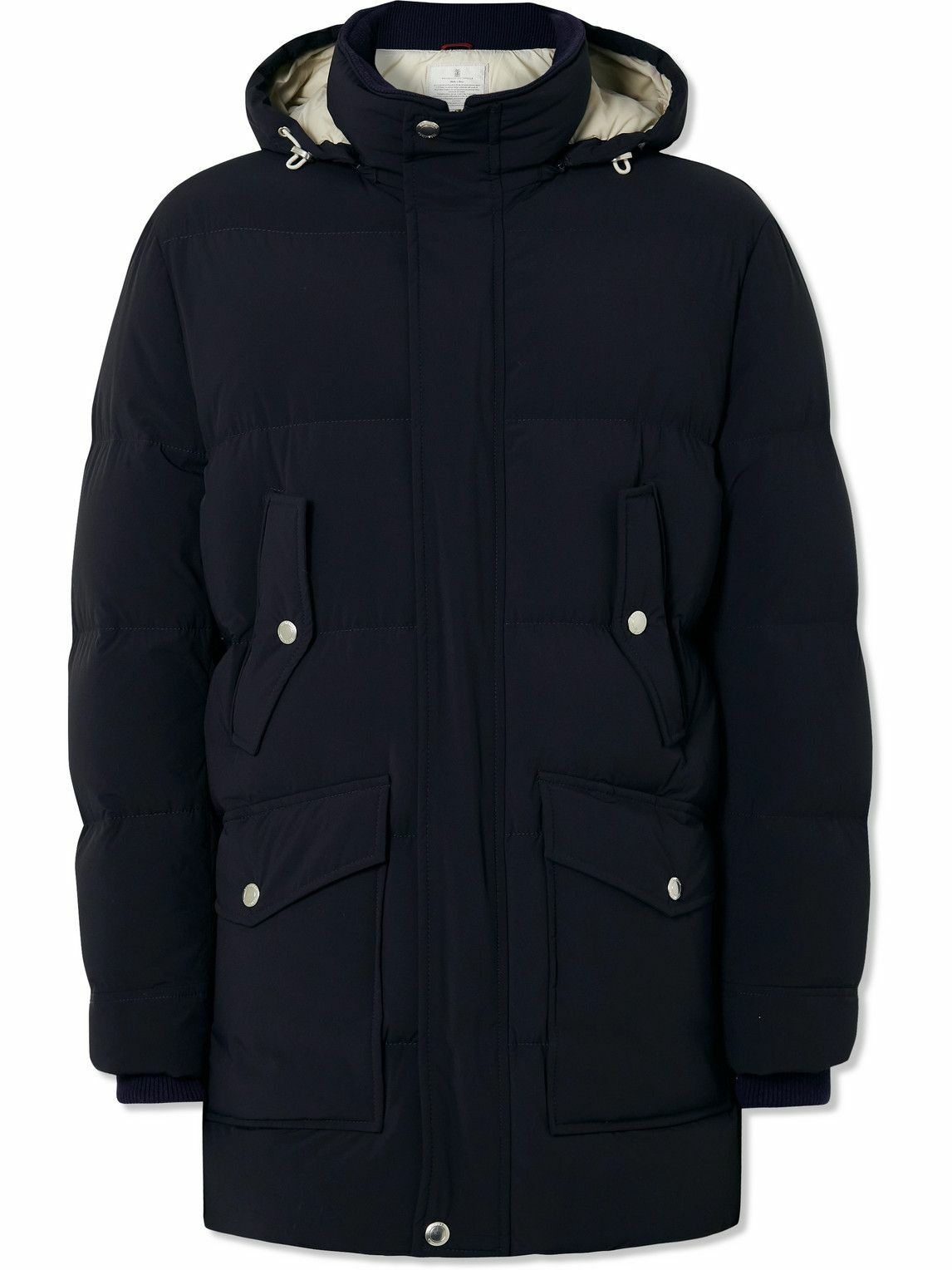 Photo: Brunello Cucinelli - Quilted Shell Hooded Down Jacket - Blue