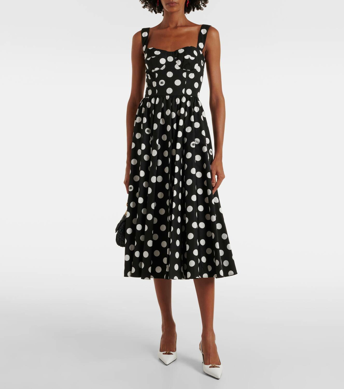 Dolce&Gabbana Polka-dot cotton poplin corset dress