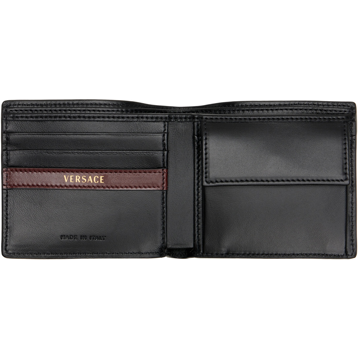 Versace Black & Brown Roomy Leather Bifold Wallet