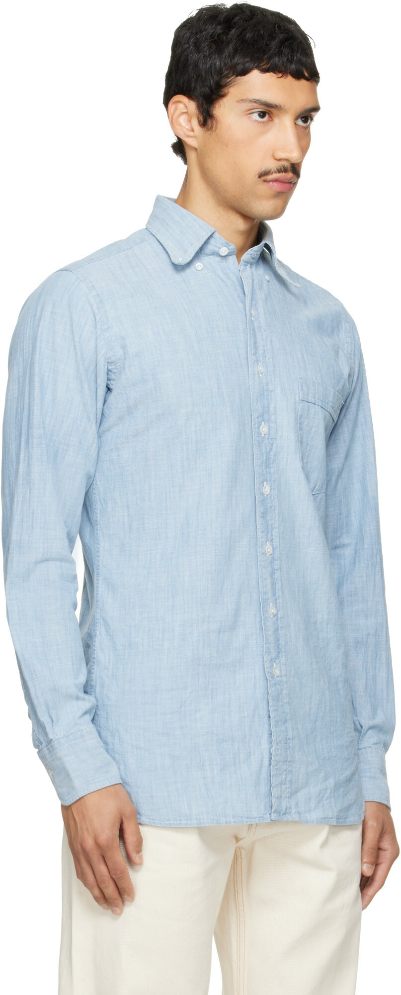 Drake's Blue Cotton Chambray Button-Down Shirt