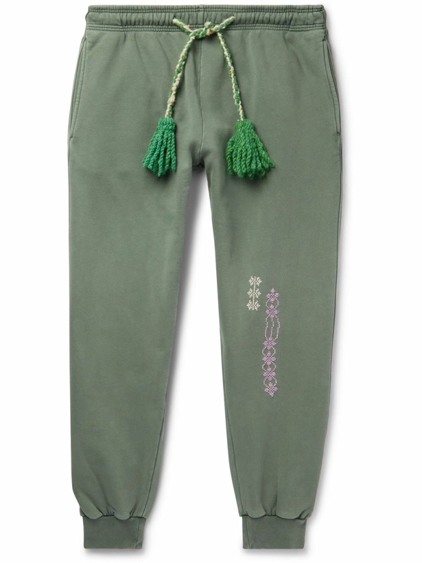 Photo: Adish - Tapered Logo-Embroidered Cotton-Jersey Sweatpants - Green