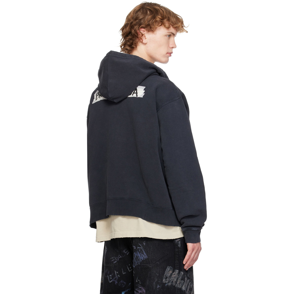Balenciaga Black Masking Tape Oversized Zip-Up Hoodie