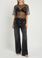Rabanne Crystal-embellished Mesh T-shirt Black