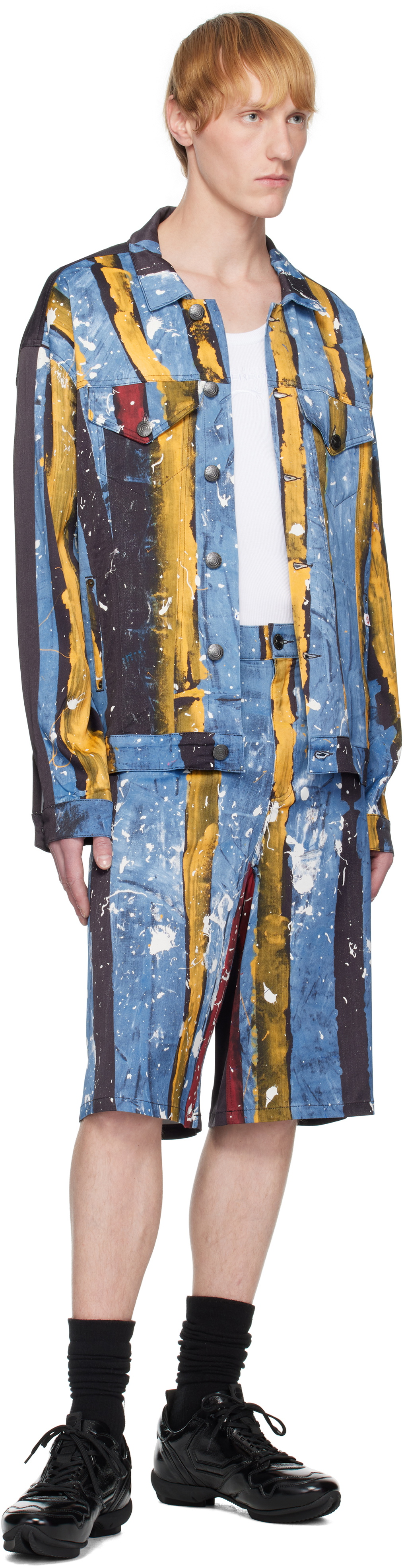 Charles Jeffrey LOVERBOY Navy & Blue Silky 'Denim' Shorts