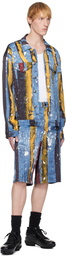 Charles Jeffrey LOVERBOY Navy & Blue Silky 'Denim' Shorts