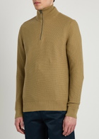 Boss Textured Half-zip Cotton Jumper Khaki