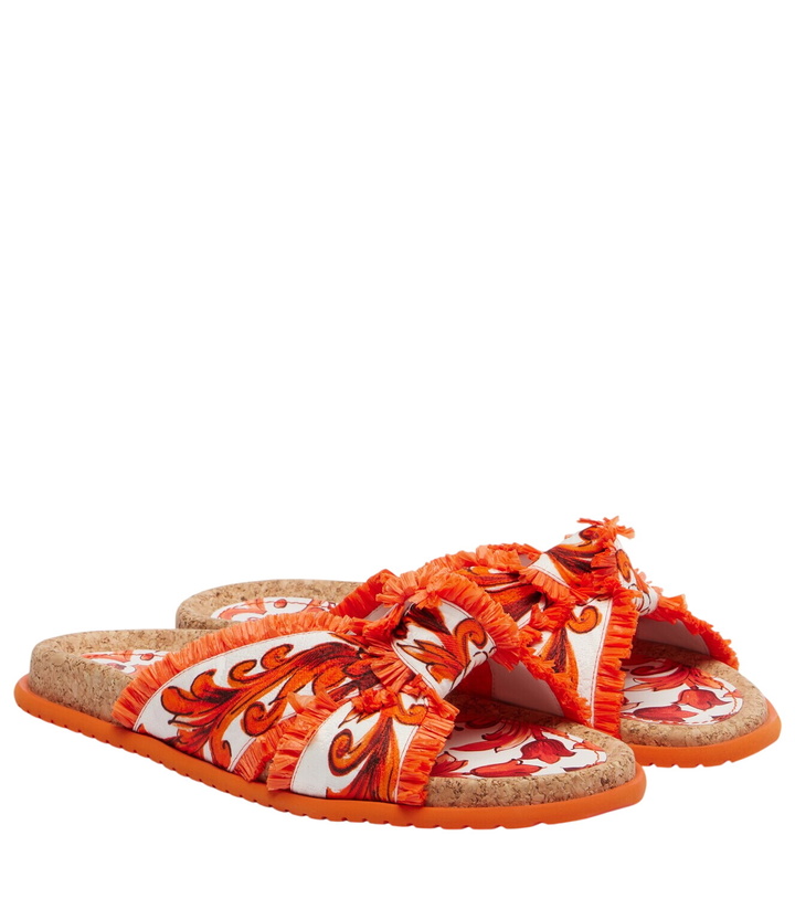 Photo: Dolce&Gabbana Majolica fringed brocade slides
