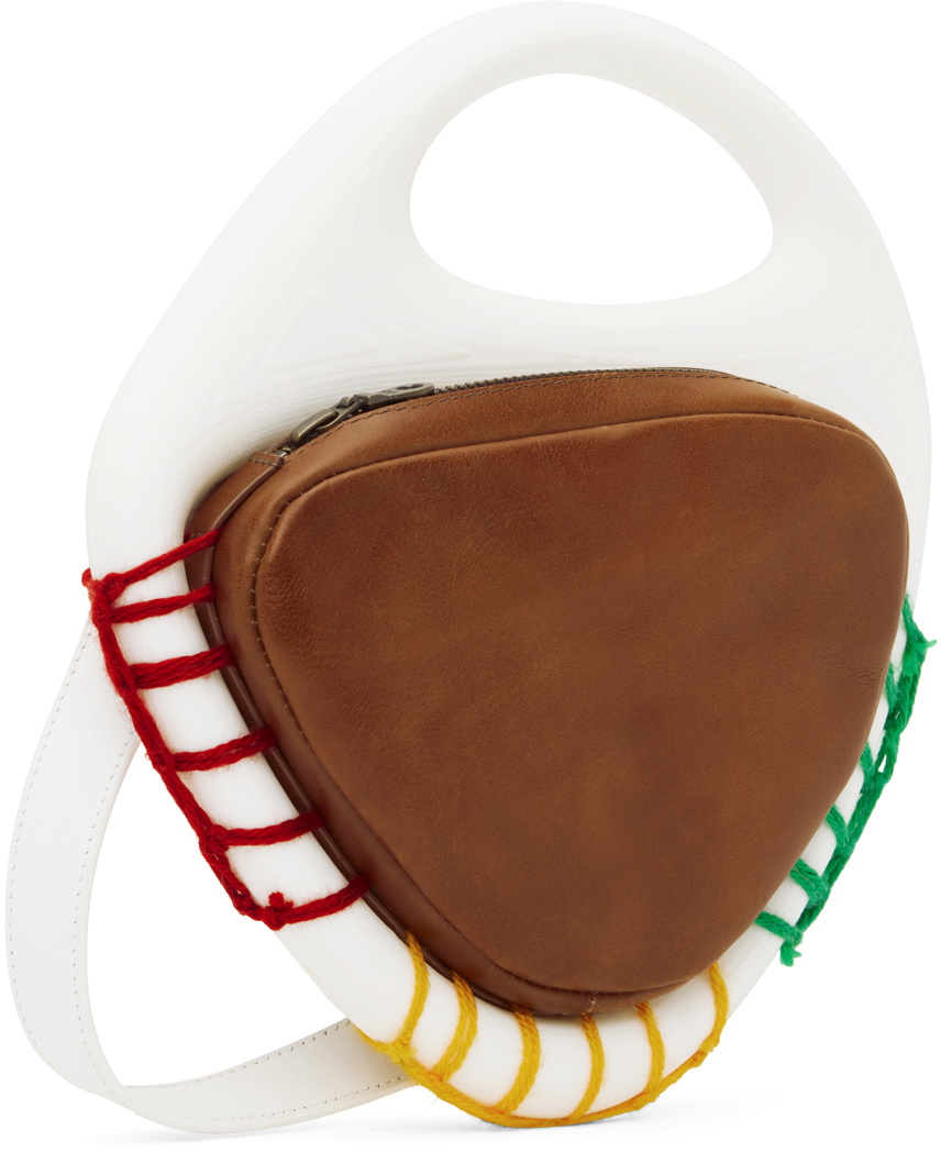 Stanley Raffington SSENSE Exclusive White & Brown 3D Printed Leather Curve Bag
