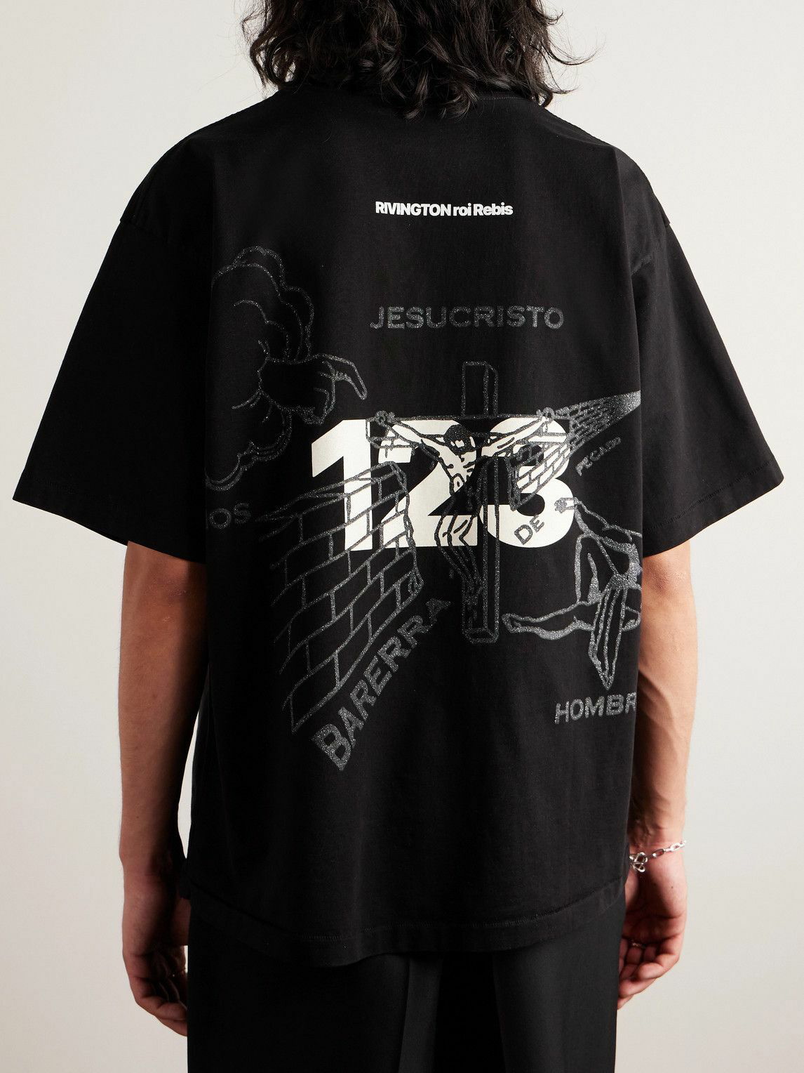 RRR123 - Passion Logo-Print Appliquéd Cotton-Jersey T-Shirt - Black
