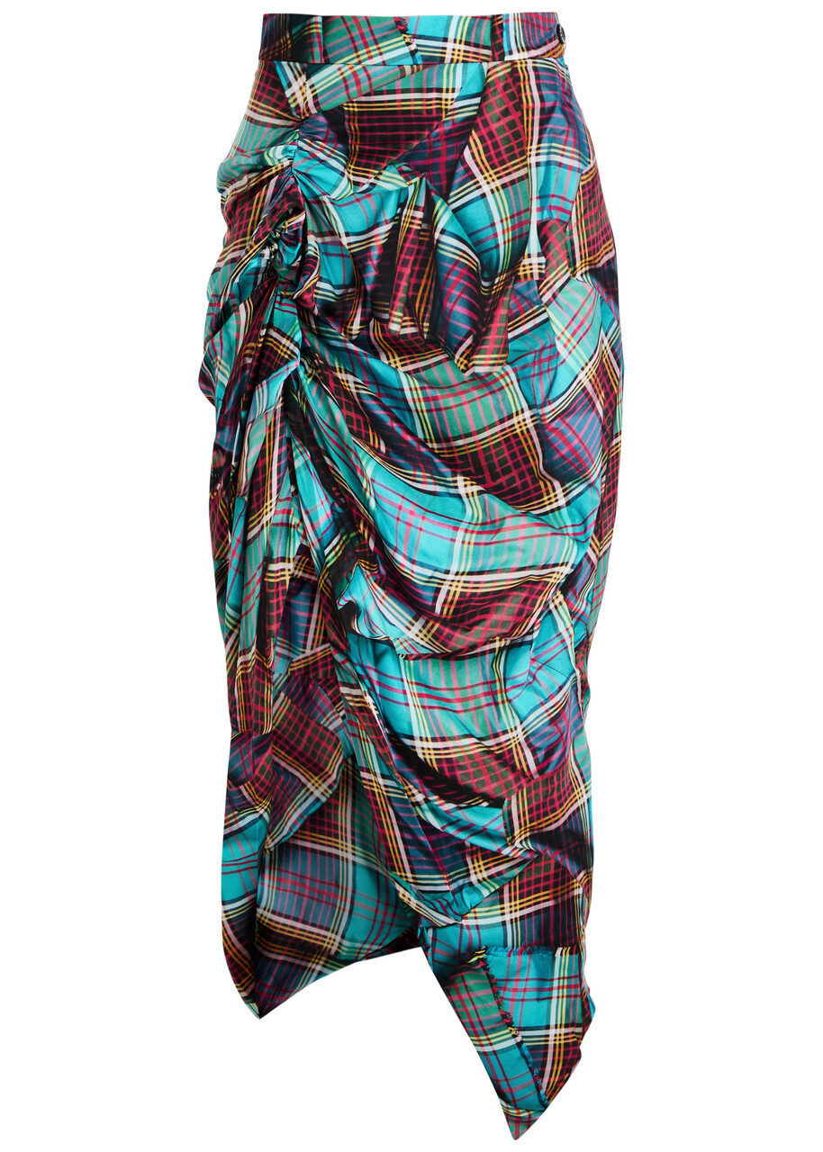 Vivienne Westwood Panther Tartan Draped Midi Skirt