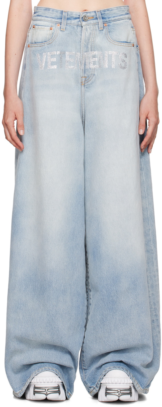VETEMENTS Blue Crystal Big Shape Jeans