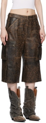 GUESS USA Brown Crackled Leather Cargo Shorts